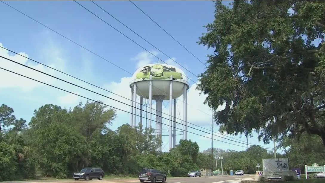 Artist makes new water tower mural